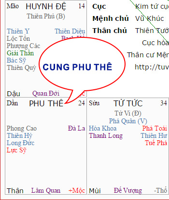 Minh họa cung Phu Thê trong Lá Số Tử Vi