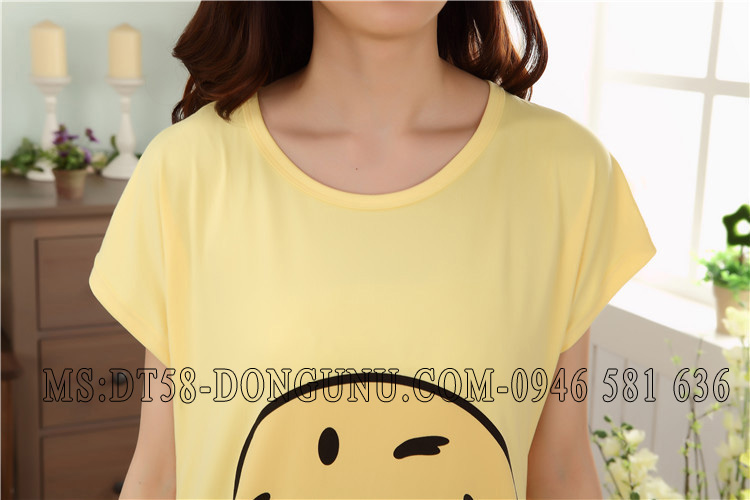 Đầm ngủ DT58 mặt cười màu vàng